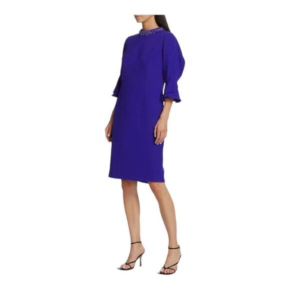 Teri Jon Dresses & Skirts - Teri Jon Blue Tulip Sleeve Crepe Cocktail Dress Size 16
